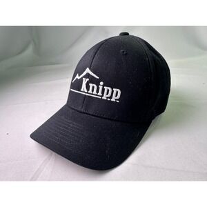 Flexfit Yupoong L-XL‎ Black Fitted Hat Knipp Mountain Logo Outdoor Retro Style